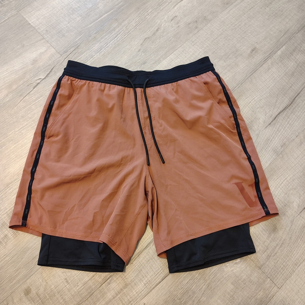 Vuori Rust Orange and Black 2-in-1 Athletic Shorts